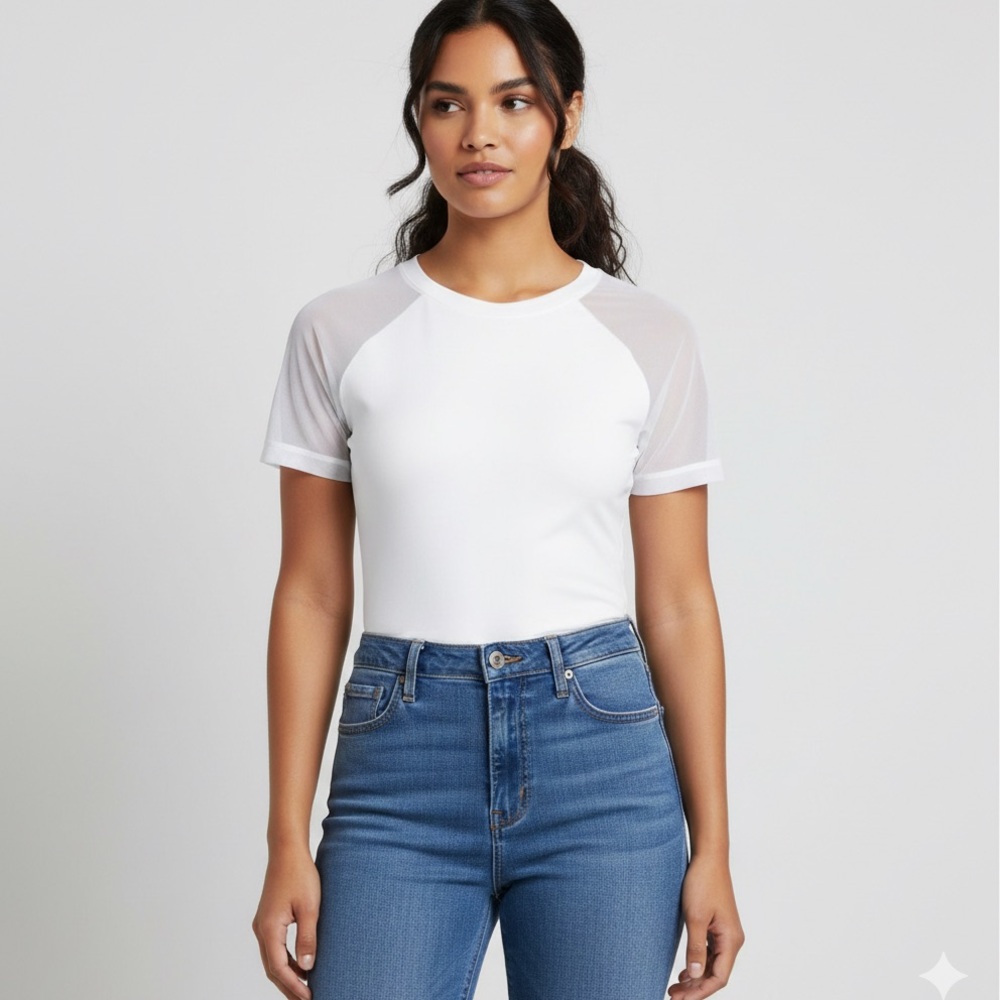 ReoRia Sheer Sleeve White bodysuit